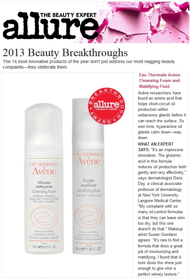Avene Mattifying Fluid Featured in Allure Magazine - Beauty Breakthrough